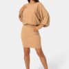 Scoop Neck Blouson Sweater Midi Dress